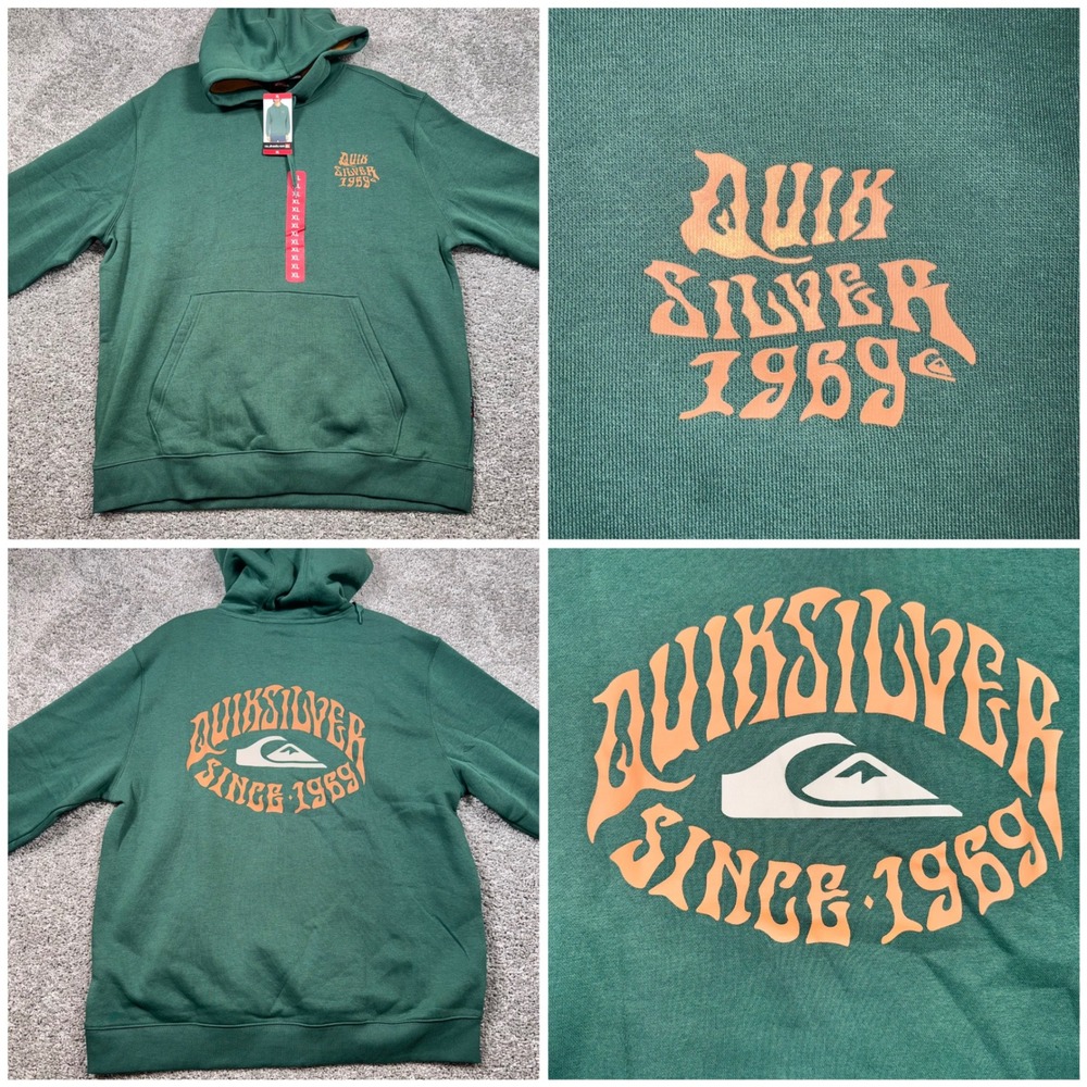 Quiksilver Graphic Pullover Hoodie Mens Stretch Green XL NEW
